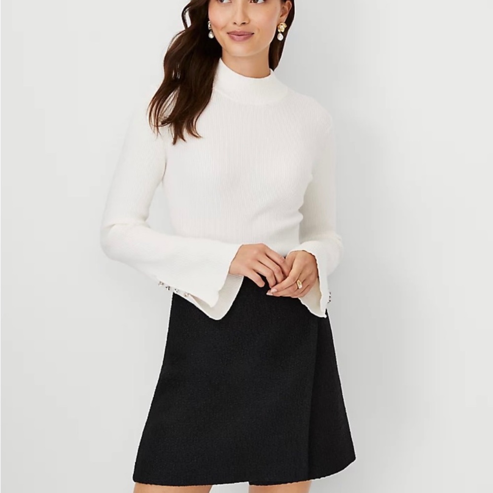 Ann Taylor Crystal Button Cuff Ribbed Sweater